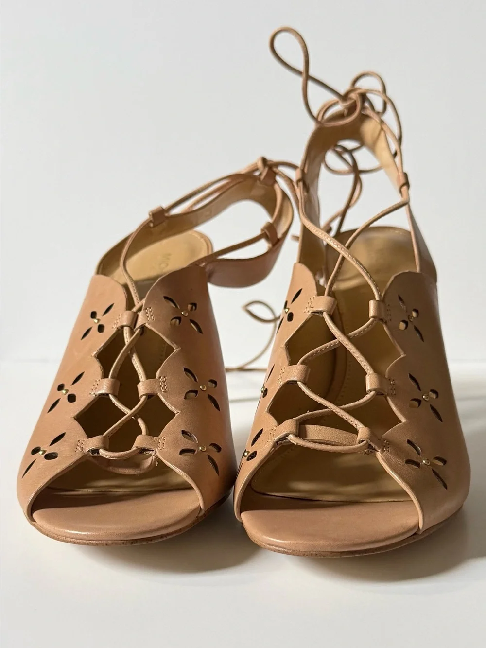 Michael Kors Nude Lace-Up Cutout Stiletto Heels